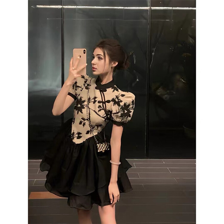 [huazi] little women's stand collar color matching dress ys2-905\jj