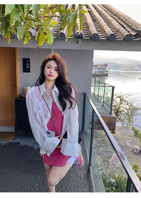 [x · h studio] drawstring sunscreen long sleeve loose medium length ins same shirt 998\ozq