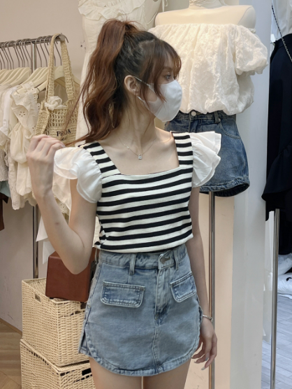 [as] small fly sleeve stitched stripe shirt 2286\hjy