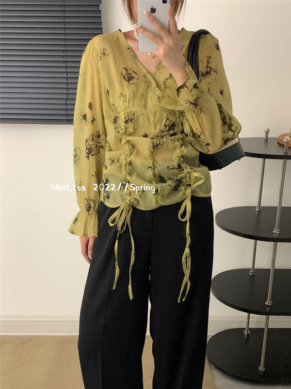 [mint tea] fashion drawstring ladies' T-shirt 2218\zjy