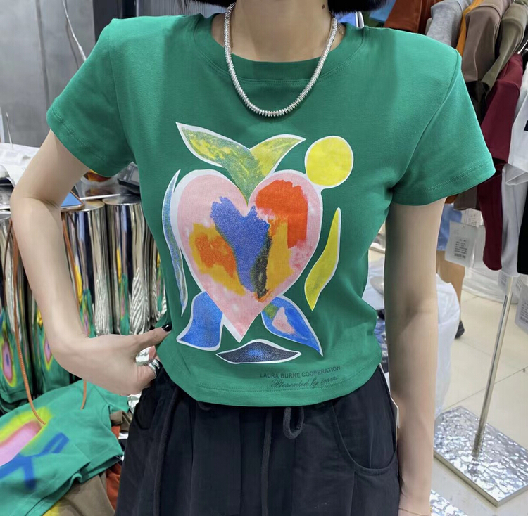 [Yuanxi] fashion printed short peach heart short sleeve T-shirt a6089\lsl