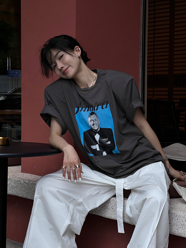 [all in] Korean print round neck short sleeve T-shirt 4293\ozq