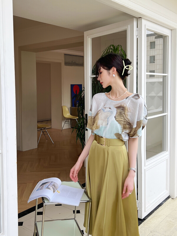[Hanna inclusive] artistic printed loose shirt m10125\jhy