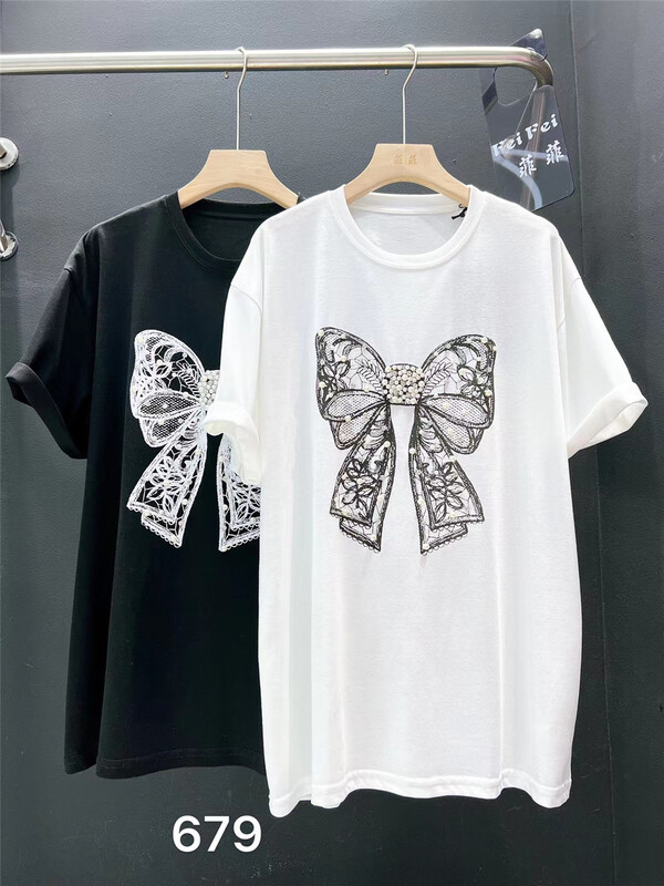 [Feifei] fashion bow pearl short sleeve T-shirt 679\ozq