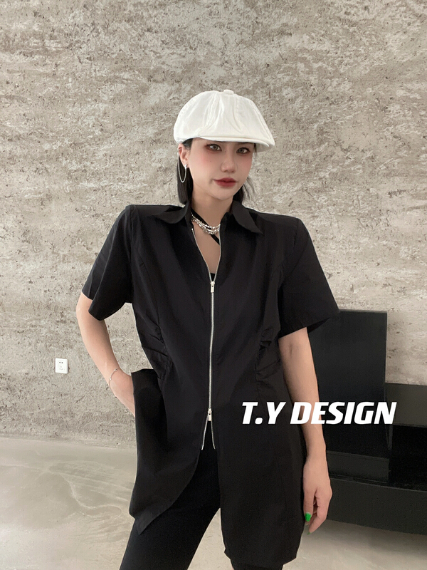 [T.Y tangyuanjia] Korean pleated zipper shirt 2115\ozq