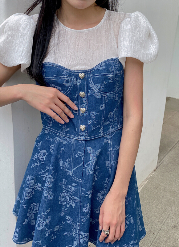 [GL] sweet cool denim splicing age reducing shirt + high waist slim skirt set c3008\jj