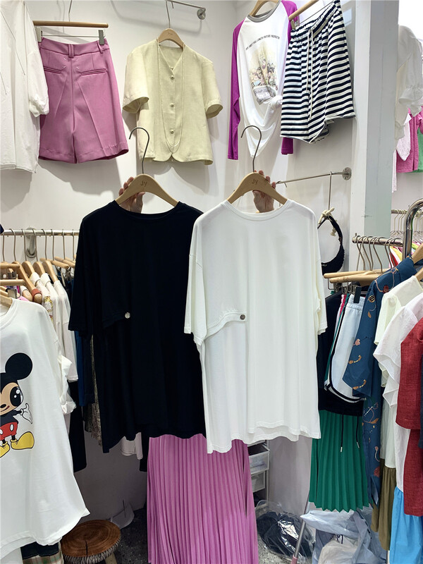 [JY] round neck loose solid simple short sleeve T-shirt 6667\zzl