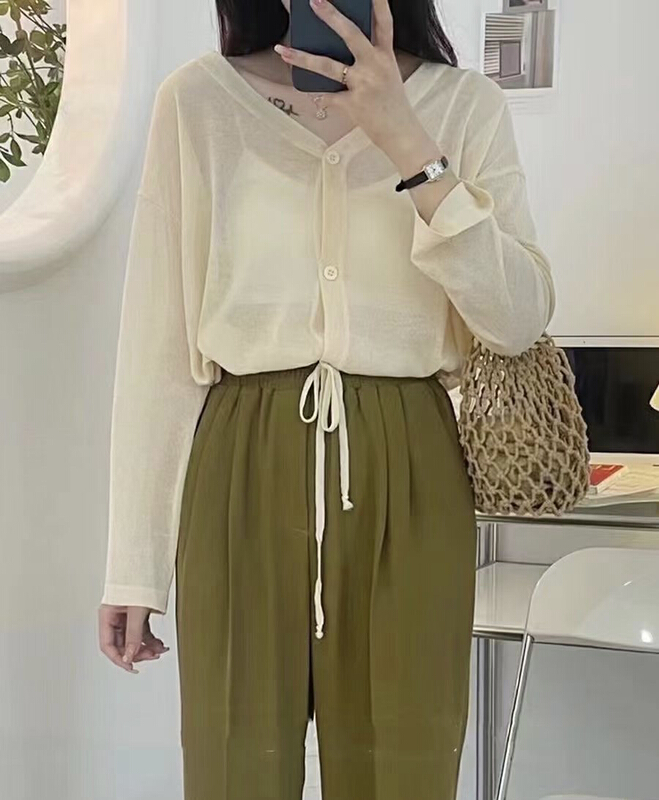 [f · P] art department V-neck solid color loose sun shirt 55008\hbx