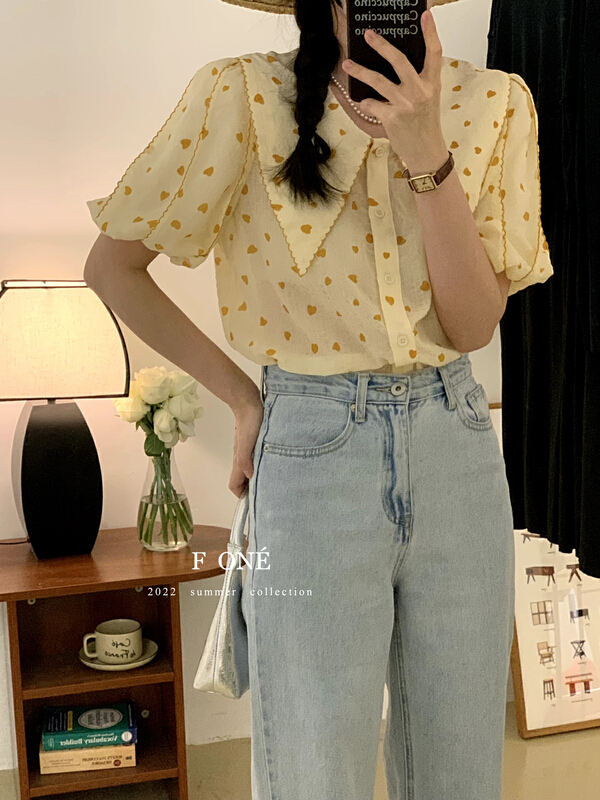 [f one] Korean sweet love Lantern Sleeve Shirt 66209\wpl