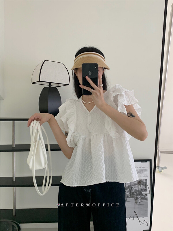 [after.90] V-neck Pullover comfortable blouse (only selling blouses) 6796\ll
