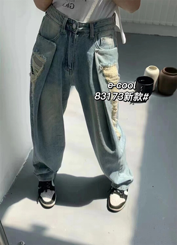 [jeans] high street fashion flow hole loose jeans 83173\hjy