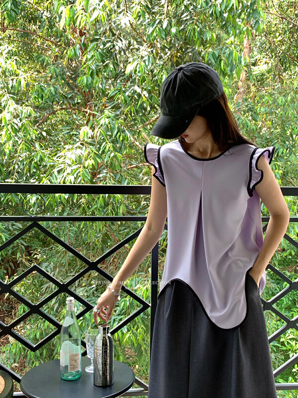 [neihe] irregular hem contrast sleeveless shirt 22283\zxx
