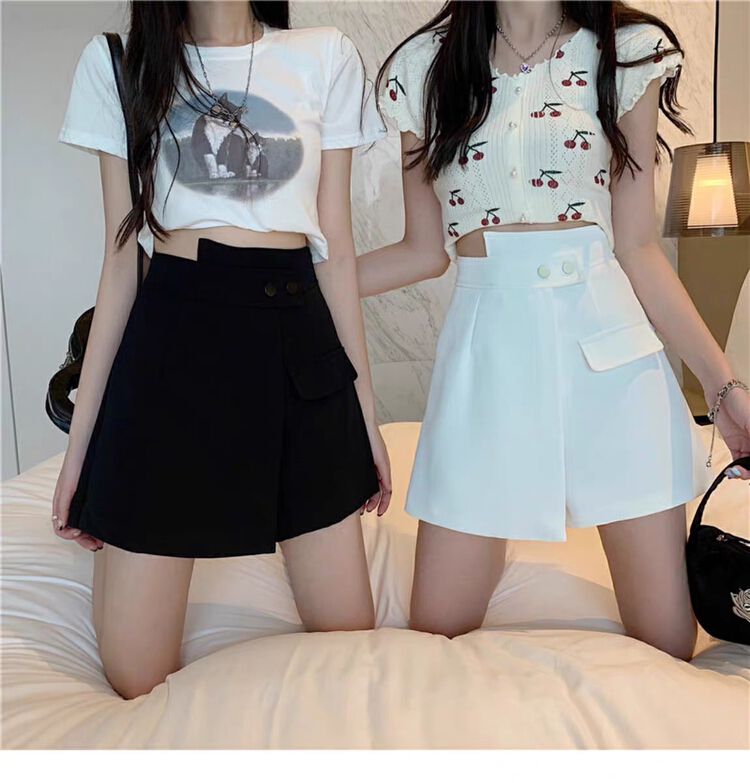 [Gangan] solid color high waist A-shaped leisure wide leg skirt pants 2805\cl
