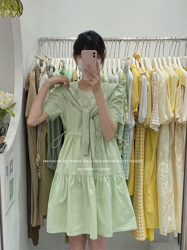 [teem ing] ins style aging soft thin dress (with detachable cape) 22t367\hjy