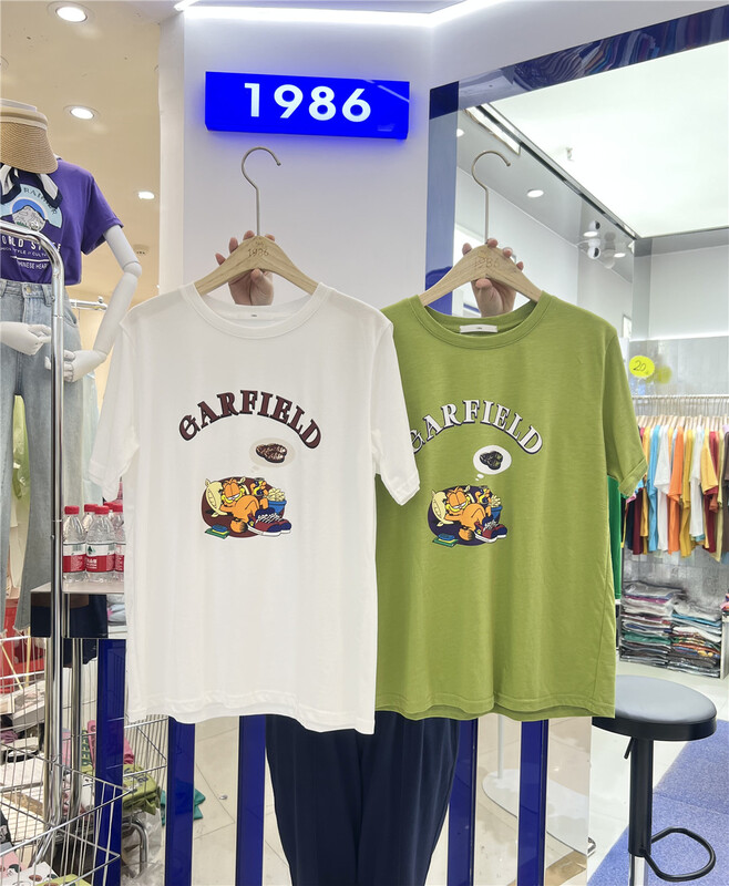 [1986] casual loose cartoon coffee cat printed short sleeve T-shirt f3403\lsl