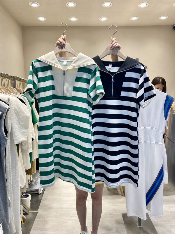 【K】 Casual Lapel stripe loose dress ys1-5233\jj