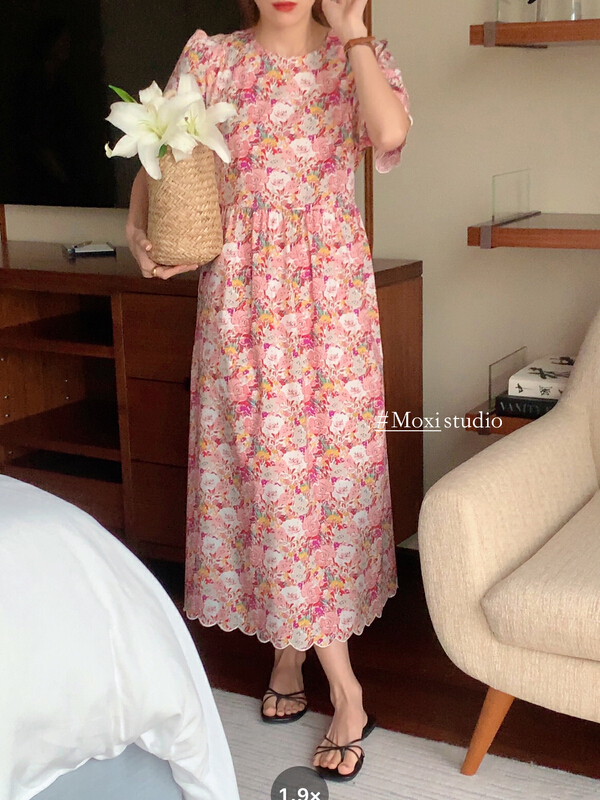 [Moxi] Korean loose bandage floral thin dress 75967\xj