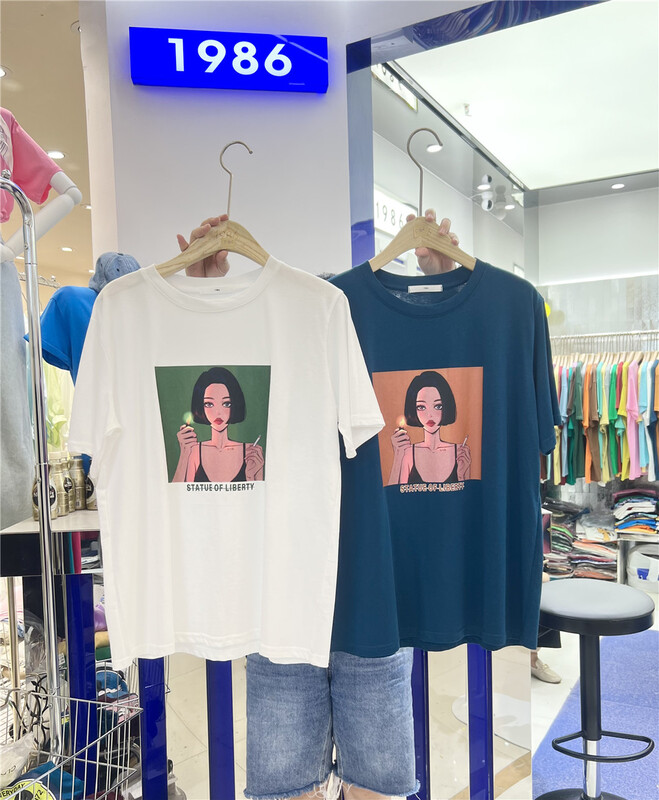 [1986] portrait print comfortable short sleeve T-shirt f1802\lsl