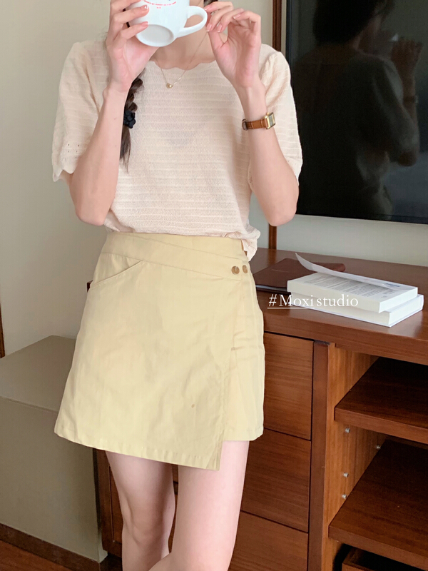 【 Moxi 】 Korean simple pure color casual short skirt skirt 6854\xj