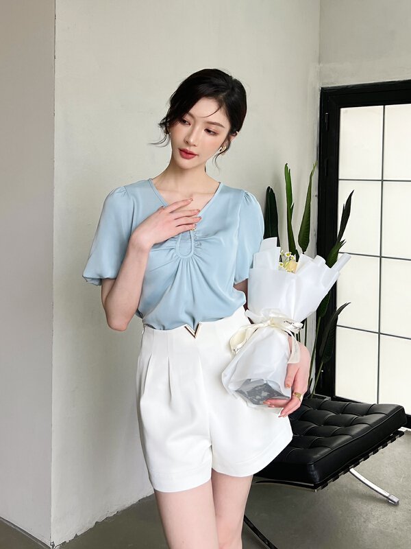 [Hanna inclusive] simple high waist twill metal buckle pants m3169\jhy