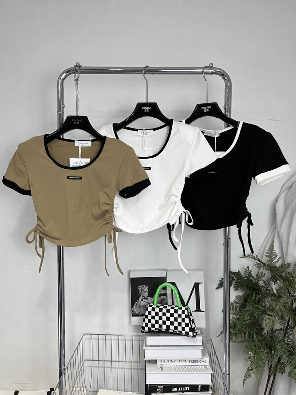 [fan fan] round neck versatile drawstring shirt 232\jj