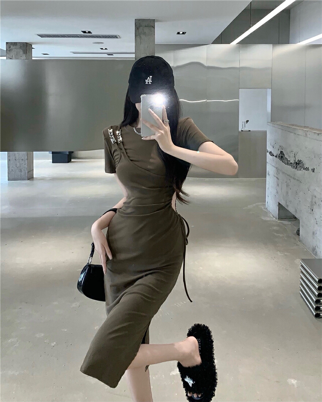 [xinyuanjieyi Xinyuan dressing] Korean minority design sense slit fake two-piece dress 596\pcz