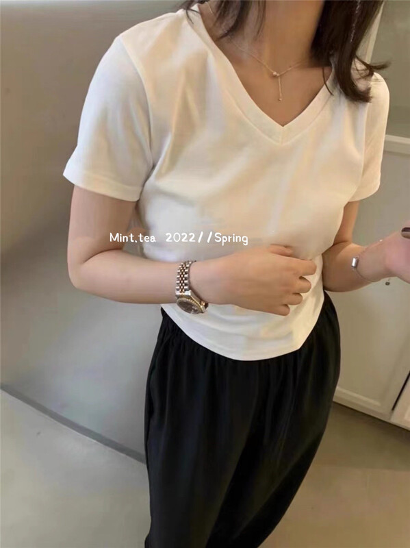 [mint tea] V-neck Korean simple shirt 22890\zjy
