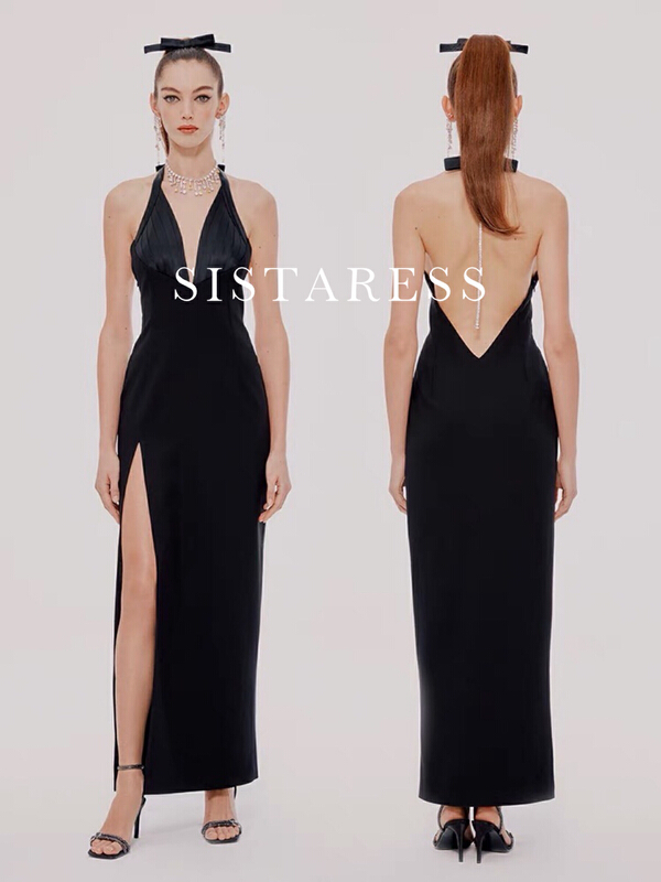 [Sistar] French celebrity high-level Halter deep V backless dress 9199\jj