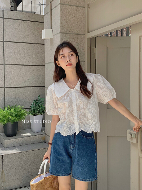 [miss miss home] Korean hollow out jacquard sweet fashion shirt y8856\zjy