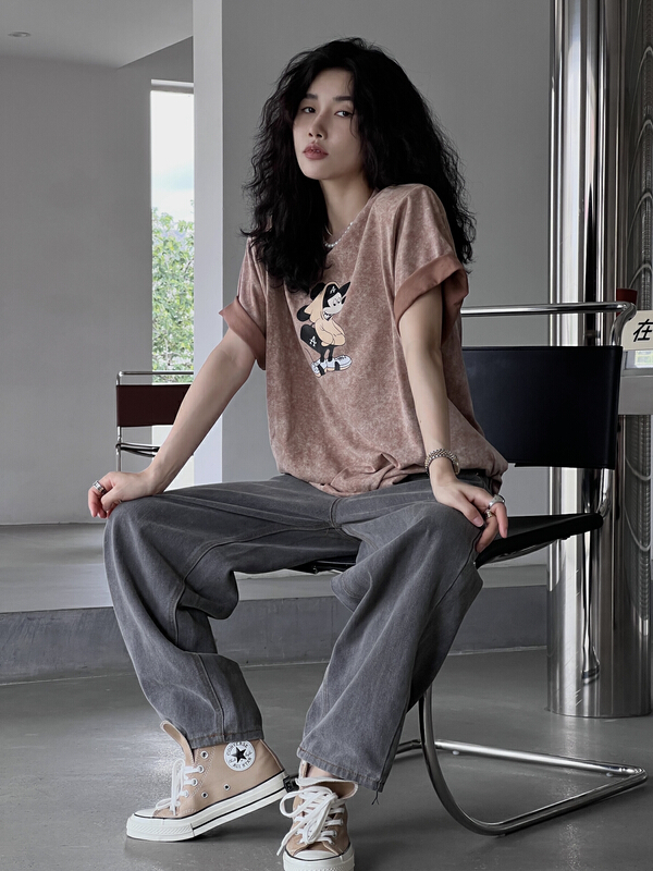 [all in] graphic print crew neck comfortable short sleeve T-shirt 4289\ozq