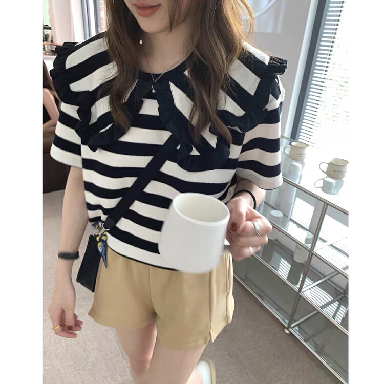 [x · h studio] aging striped baby collar shirt 66632\ozq