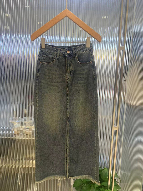 [o not 1] Vintage raw edge long denim skirt n085\lsw