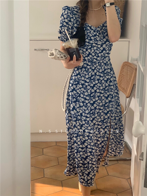 [N.S] French retro floral slit dress 2108\wpl