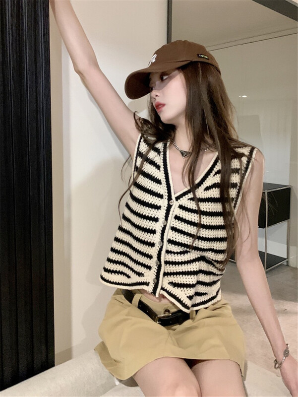[Bingbing] sleeveless stripe breasted vest ys1-8338\xyj