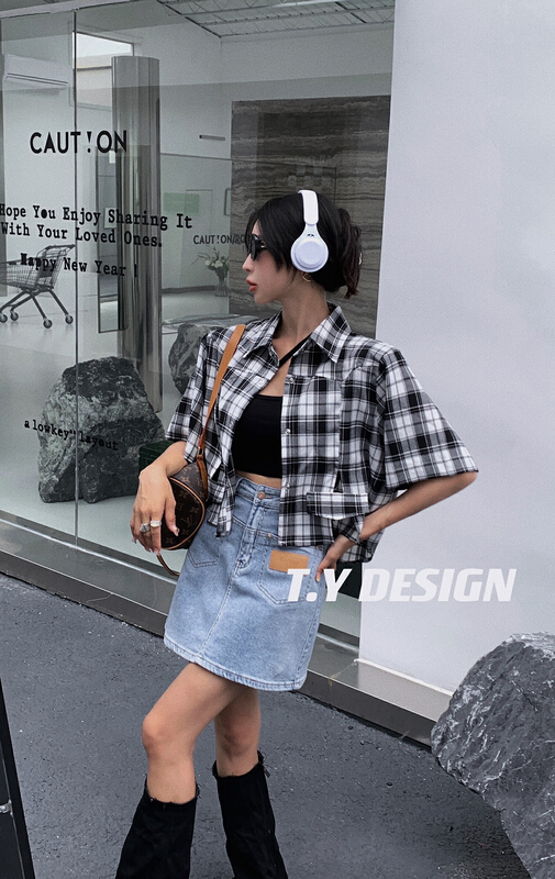 [T.Y tangyuanjia] Korean checked casual short shirt 2099\ozq