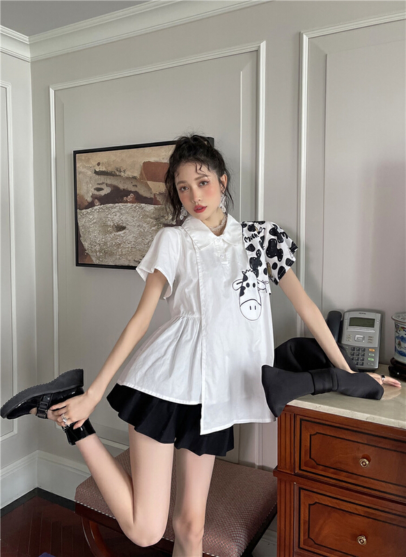 [AC] Cow Print asymmetric shirt 7097\jj