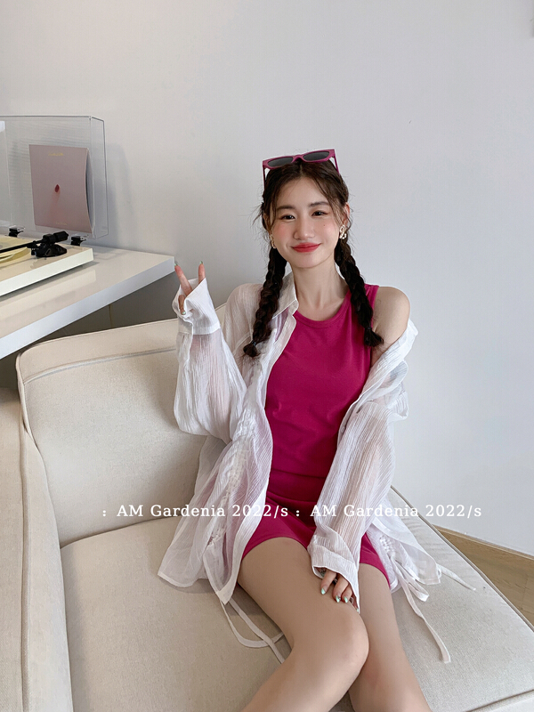 [am Gardenia] Tencel drawstring sunscreen shirt + fried street style waist slim skirt suit 3665\zxx