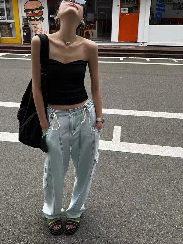 [o not 1] American street trend elastic waist overalls jeans n029\lsw