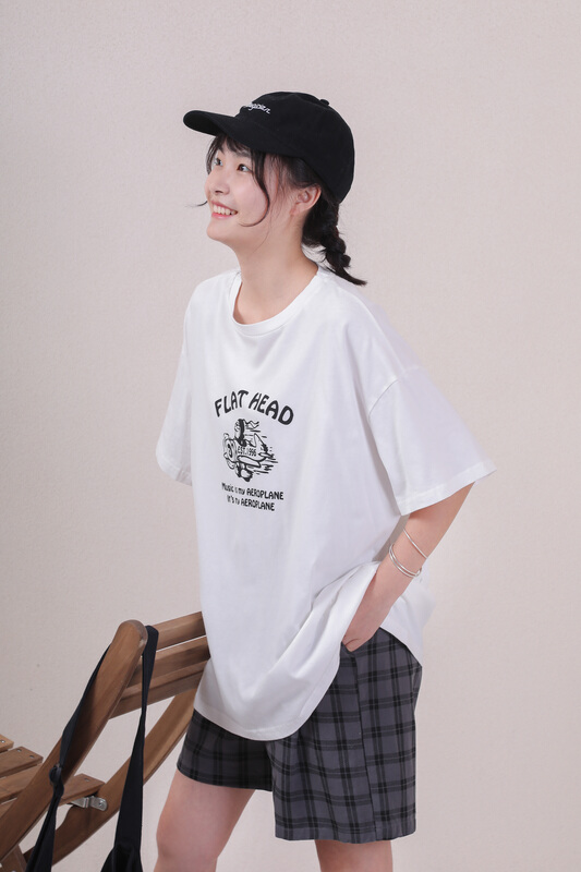 [original three plain clothes] simple literary leisure letter printed short sleeve T-shirt 22909
