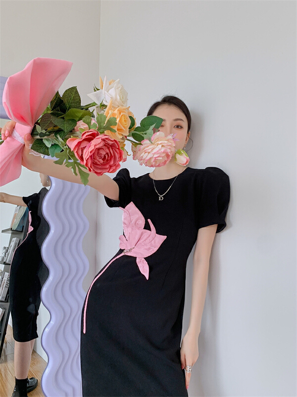 [AC] retro pink tulip three-dimensional flower dress 7027\jj