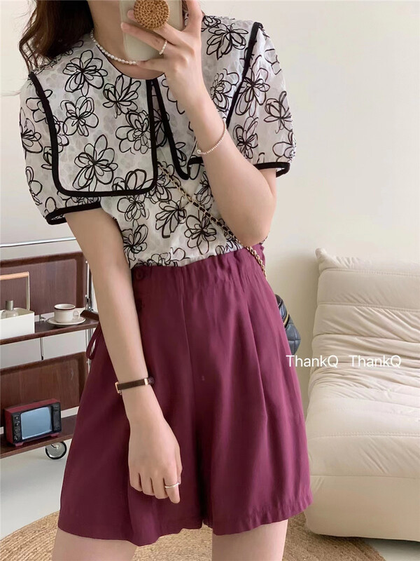 [thankq] big Lapel flower sweet shirt 6935\zjy