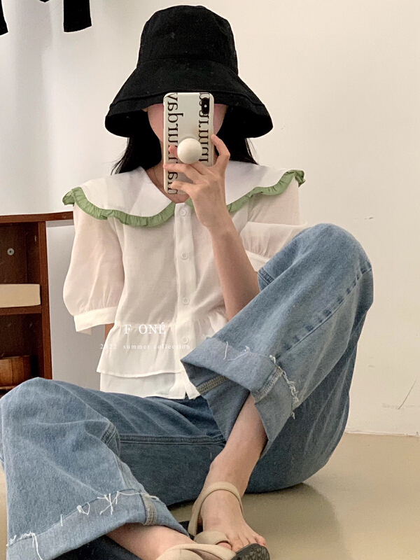 [f one] cute sweet baby collar lotus leaf hem shirt 66125\wpl