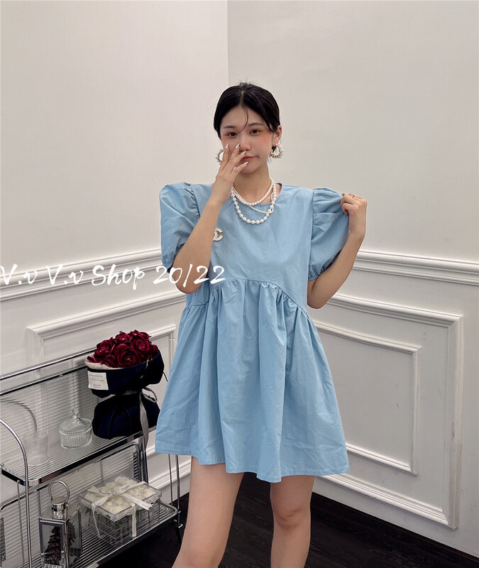 [v.v] fashion round neck simple fresh dress 7335\zxx