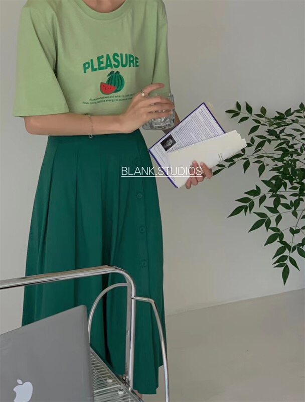 [blank] simple casual letter printed round neck short sleeve T-shirt 522615\wpl