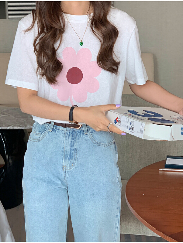 [the mind] simple casual print loose short sleeve T-shirt 60363\xyj