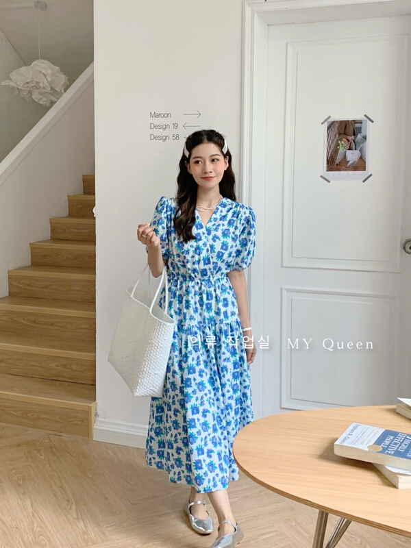 [m.yqueen] floral lady Pleated Dress (with waist rope) ys1-6827\cl