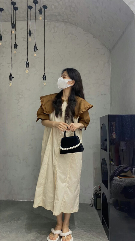 [hongniuniu] casual baby collar button up dress 9601\y