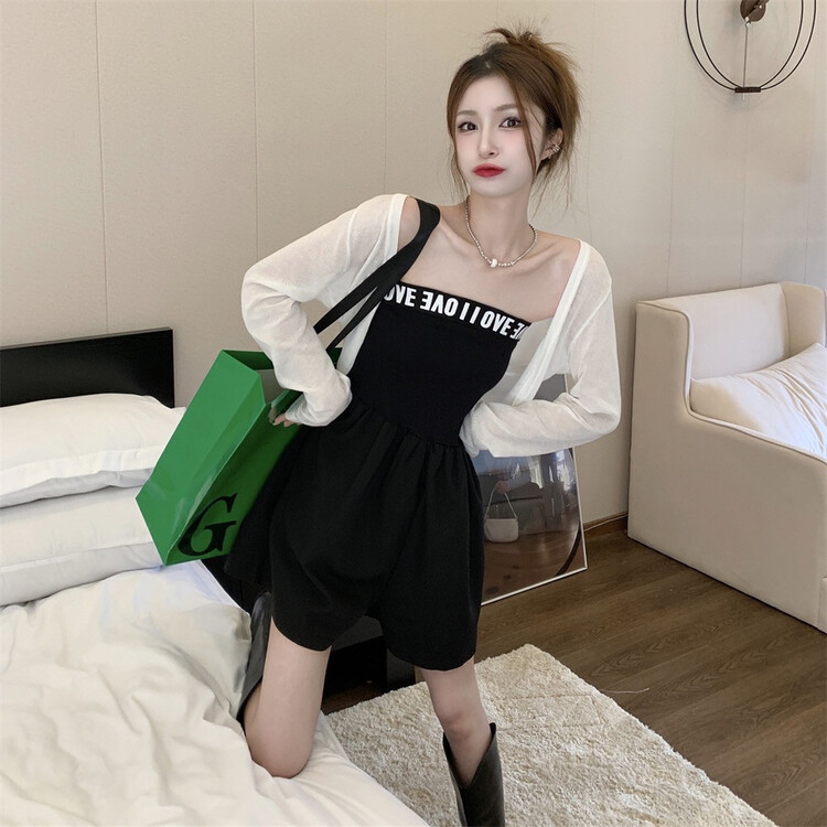 [Bingbing] letter strapless dress + simple Knitted Blouse set ys1-8319\xyj