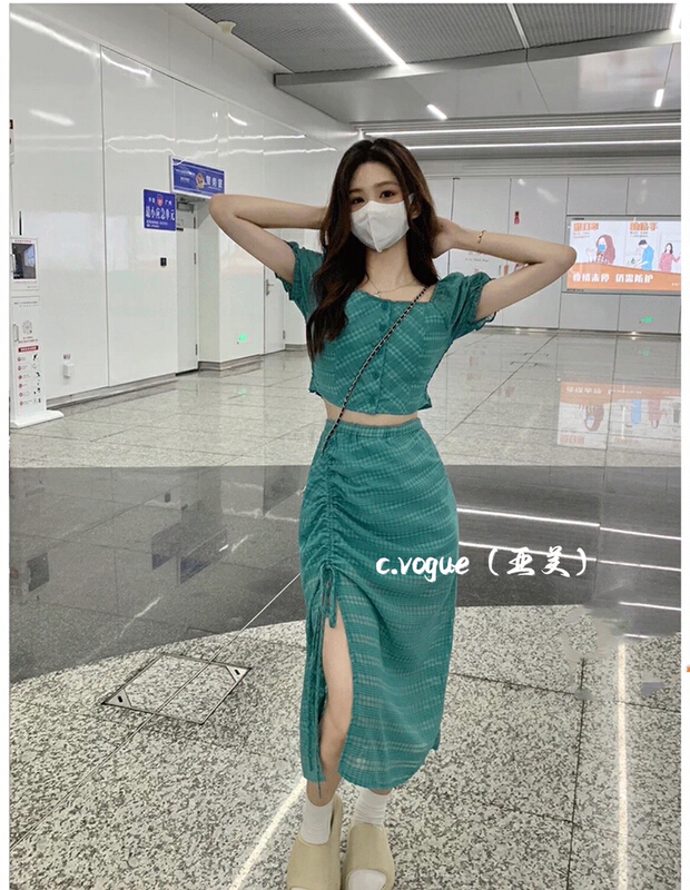 [c.vogue] niche fashion shirt + slit slim skirt set 5836\pcz