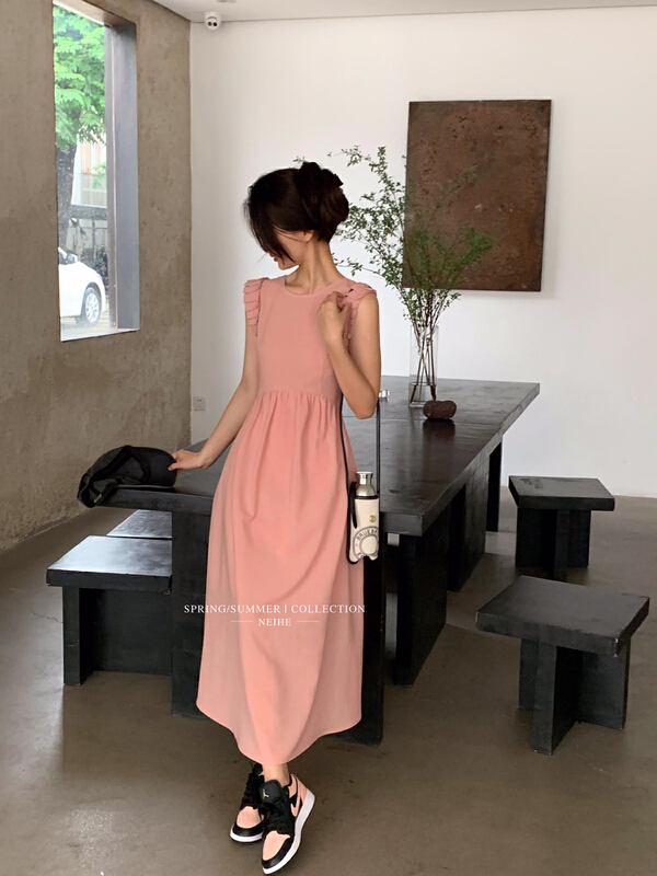 [neihe] Korean solid color backless sleeveless dress 22292\zxx